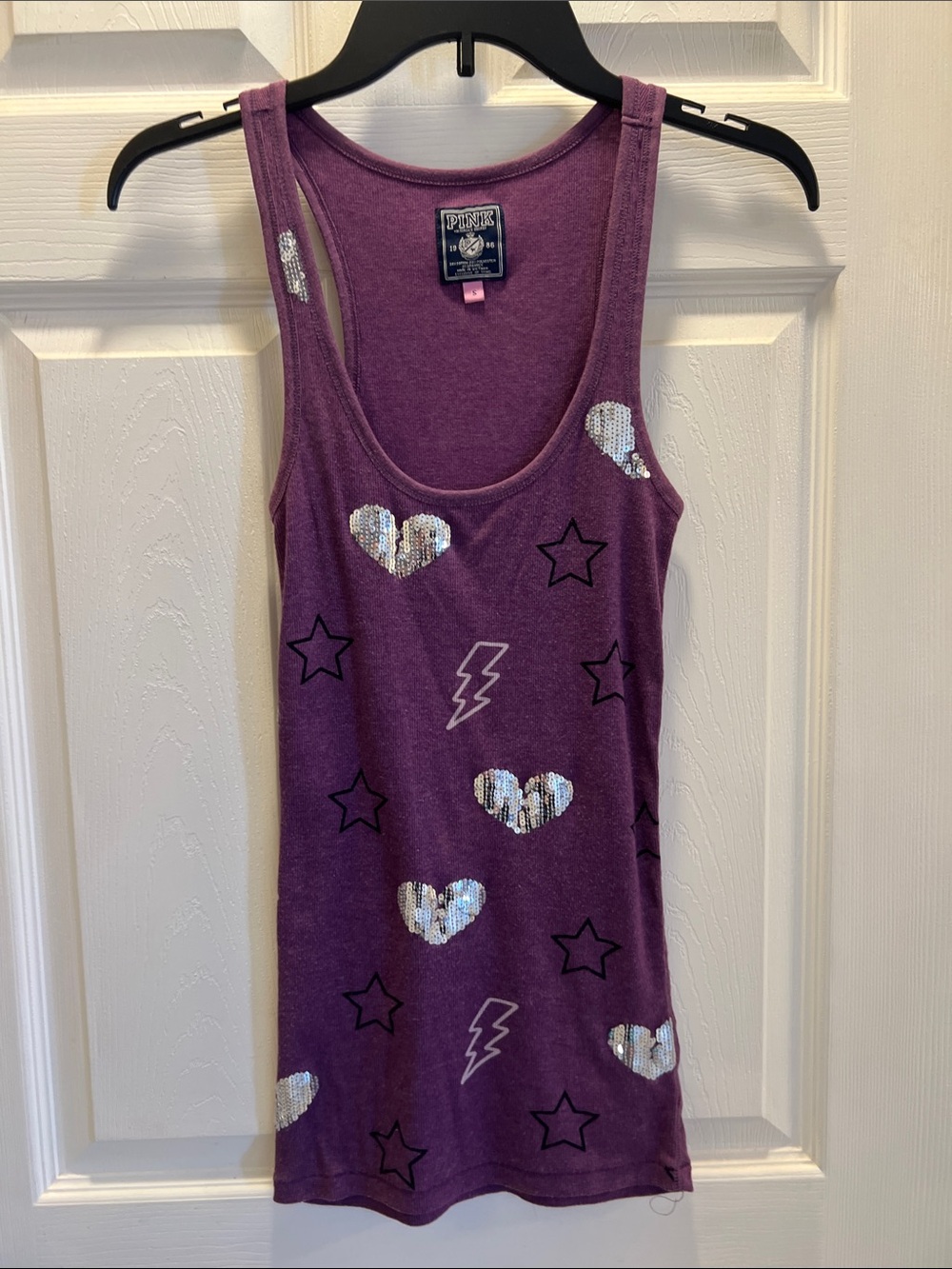 PINK Victoria’s Secret Purple Sequin Heart & Star Tank